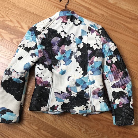 3.1 Phillip Lim Floral print corded moto jacket in white, beige, blue, purple. - Picture 4 of 7